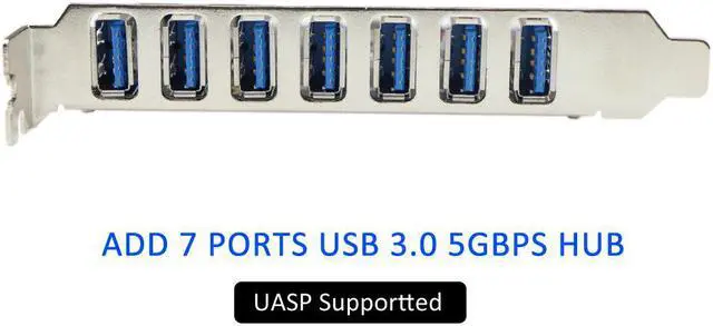 Alt view image 2 of 3 - PCIe to USB 3.0 7-Port PCI Express Expansion Card PCI-E USB3.0 Hub with Molex Power Connector Support UASP Windows 10,8.1,8,7,XP