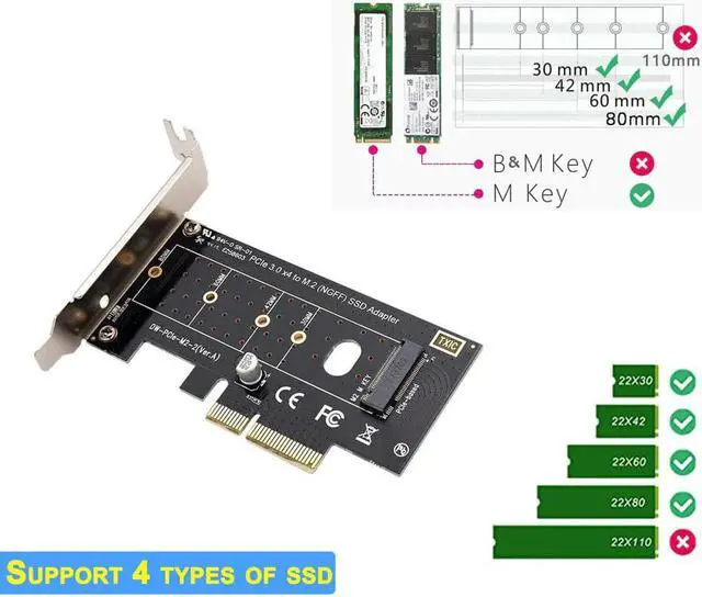Alt view image 5 of 5 - M.2 NVME SSD to PCI Express PCIe 3.0 X4 Host Controller Expansion Card M-Key SSD Adapter Card with Low Profile Bracket