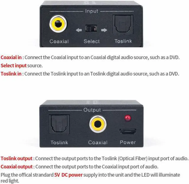 Alt view image 2 of 3 - 2 Way Optical SPDIF Toslink to Coaxial or Coaxial to Optical SPDIF Toslink Bi-Directional Switch Digital Audio Converter
