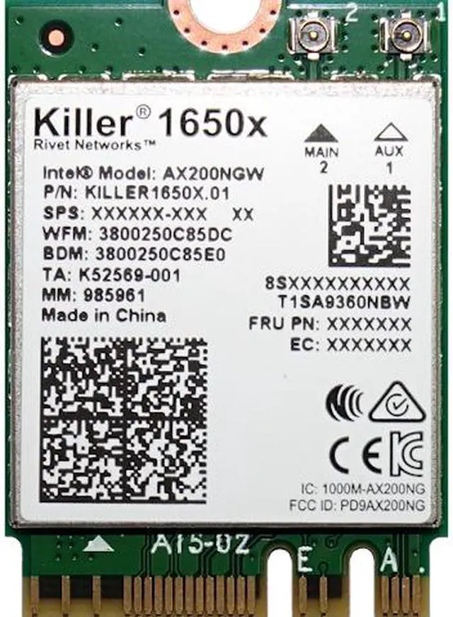 Main image of Killer Wireless AX1650 Module – Dual Band, 2x2 Wi-Fi 6/11AX, Bluetooth 5.0, M.2/NGFF (Gig+)