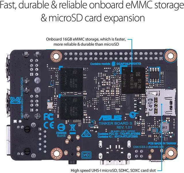 Alt view image 16 of 20 - ASUS Tinker Board S Quad-Core 1.8GHz SoC 2GB RAM 16GB eMMC Storage GB LAN Wi-Fi & GPIO Connectivity Motherboard
