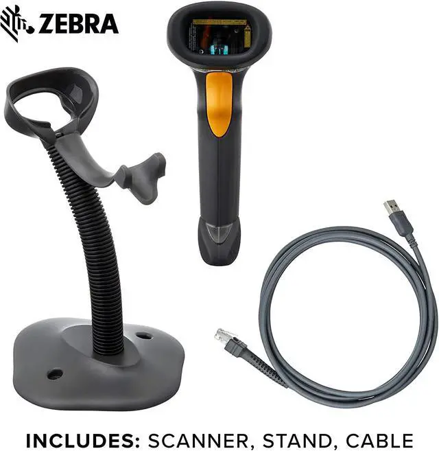 Alt view image 2 of 11 - Zebra LS2208 Series Corded Handheld Standard Range Laser Scanner Kit with Gooseneck Stand and Cable Twilight Black LS2208-SR20007R-NA