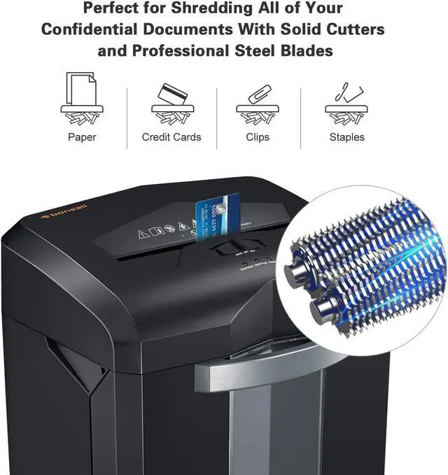 Alt view image 17 of 20 - Bonsaii EverShred C149-C 18-Sheet Cross-cut Paper/CD/Credit Card Shredder, 60 Mintues Running Time, Overload and Thermal Protection, Draw-out 6 Gallon Wastebasket Capacity, with 4 Casters