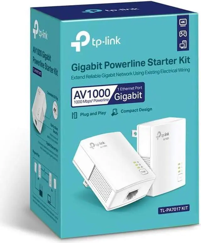 Alt view image 7 of 20 - TP-Link AV1000 Powerline Starter Kit (TL-PA7017 KIT) - Gigabit Port, Plug&Play, Ethernet Over Power, Nano Size, Ideal for Smart TV, Online Gaming, Wired Connection Only