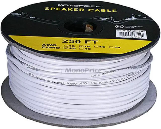 Alt view image 2 of 3 - Monoprice - 102819 Access Series 14 Gauge AWG CL2 Rated 2 Conductor Speaker Wire/ Cable - 50ft Fire Safety In Wall Rated Jacketed In White PVC material 99.9% Oxygen-Free Pure Bare Copper