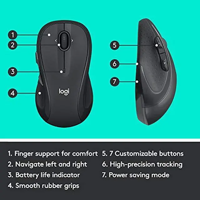 Alt view image 5 of 15 - Logitech M510 Wireless Computer Mouse for PC with USB Unifying Receiver - Graphite