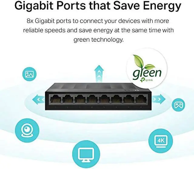 Alt view image 15 of 20 - TP-Link Litewave 8 Port Gigabit Ethernet Switch | Desktop Ethernet Splitter | Plastic Case | Unshielded Network Switch | Plug & Play | Fanless Quiet | Unmanaged (LS1008G)