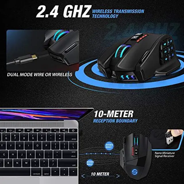 Alt view image 7 of 19 - UtechSmart VENUS Pro RGB MMO Wireless Gaming Mouse, 16,000 DPI Optical Sensor, 2.4 GHz transmission technology, Palm Grip Ergonomic Design, Chroma RGB Lighting, 16 programmable buttons, Up to 70 Hours