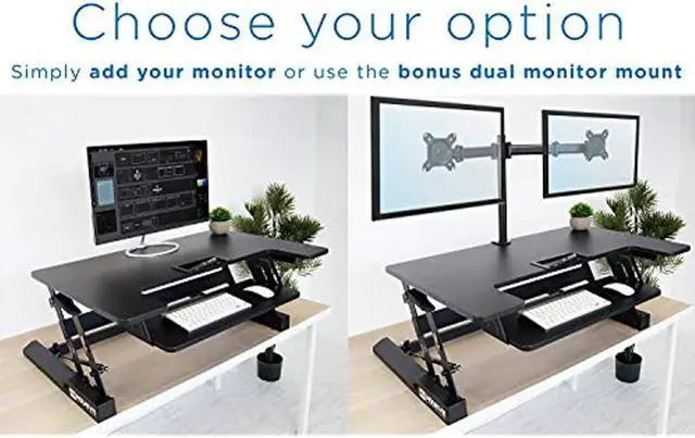 Alt view image 12 of 15 - Mount-It! Standing Desk Converter with Bonus Dual Monitor Mount Included | Wide 36 Inch Platform