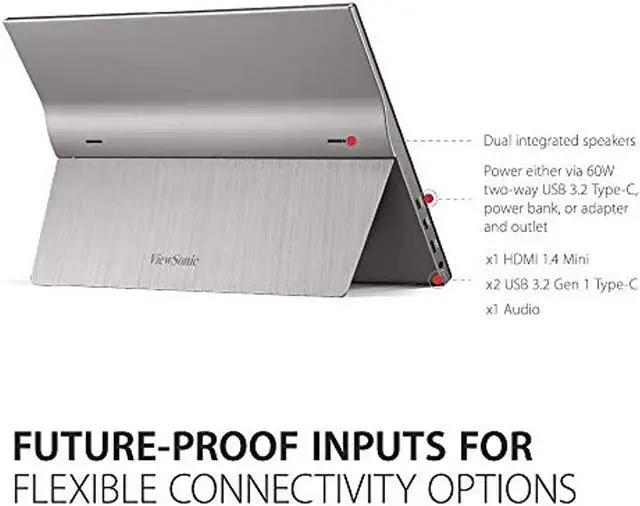 Alt view image 17 of 19 - ViewSonic TD1655 15.6 Inch 1080p Portable Monitor with IPS Touchscreen, 2 Way Powered 60W USB C, Eye Care, Dual Speakers, Frameless Design, Built in Stand with Cover