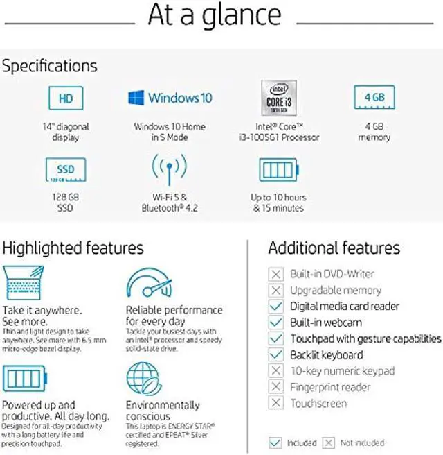 Alt view image 6 of 7 - HP 14-inch Laptop, Intel Core i3-1005G1, 4 GB RAM, 128 GB SSD Storage, Windows 10 Home in S Mode (14-dq1020nr, Natural Silver)
