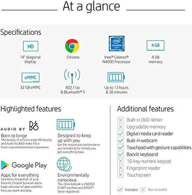Alt view image 6 of 14 - HP Chromebook 14-Inch HD Laptop, Intel Celeron N4000, 4 GB RAM, 32 GB eMMC, Chrome (14a-na0020nr, Ceramic White)