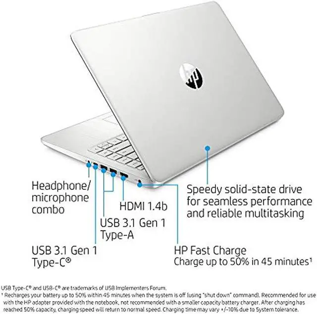 Alt view image 3 of 7 - HP 14-inch Laptop, Intel Core i3-1005G1, 4 GB RAM, 128 GB SSD Storage, Windows 10 Home in S Mode (14-dq1020nr, Natural Silver)