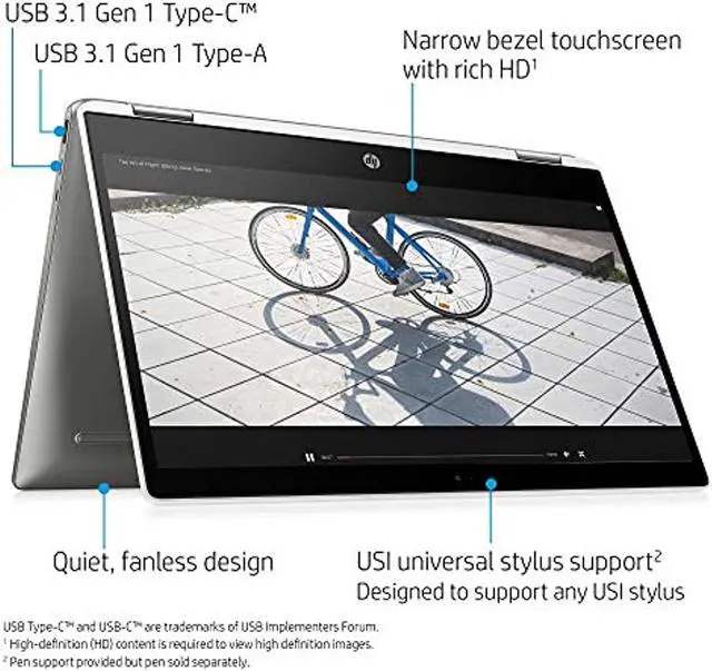 Alt view image 10 of 13 - HP Chromebook X360 14-Inch HD Touchscreen Laptop, Intel Celeron N4000, 4 GB RAM, 32 GB eMMC, Chrome (14b-ca0010nr, Ceramic White/Mineral Silver)