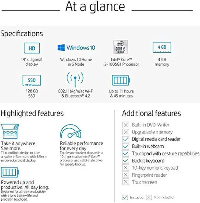 Alt view image 14 of 14 - HP 14-Inch Laptop, 10th Gen Intel Core i3-1005G1, 4 GB SDRAM, 128 GB Solid-State Drive, Windows 10 Home in S Mode (14-dq1010nr, Silver)
