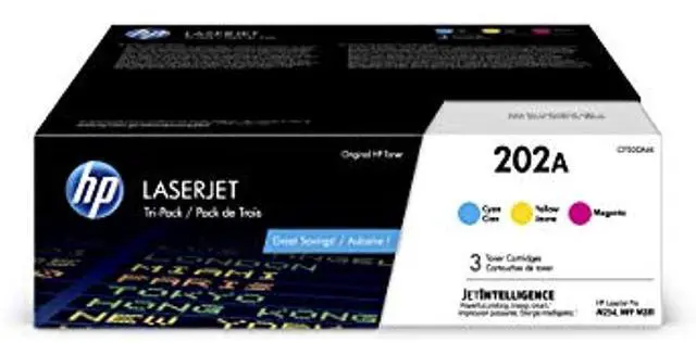 Alt view image 2 of 20 - HP 202A 3-pack Cyan/Magenta/Yellow Original LaserJet Toner Cartridges, Per