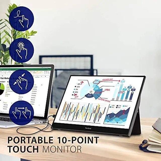 Alt view image 7 of 19 - ViewSonic TD1655 15.6 Inch 1080p Portable Monitor with IPS Touchscreen, 2 Way Powered 60W USB C, Eye Care, Dual Speakers, Frameless Design, Built in Stand with Cover
