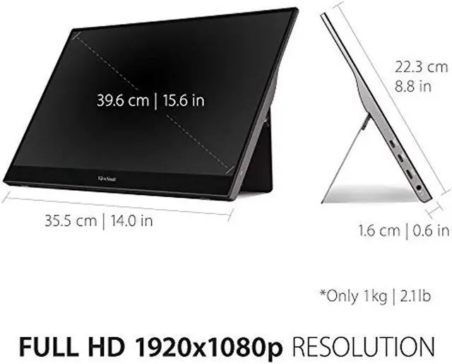 Alt view image 16 of 19 - ViewSonic TD1655 15.6 Inch 1080p Portable Monitor with IPS Touchscreen, 2 Way Powered 60W USB C, Eye Care, Dual Speakers, Frameless Design, Built in Stand with Cover