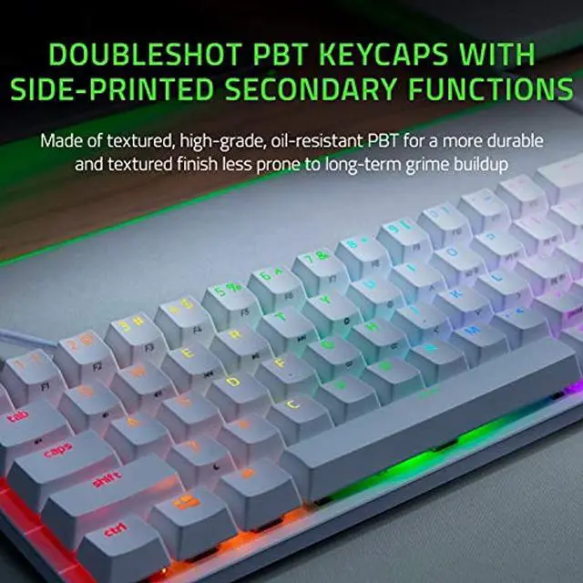Alt view image 10 of 20 - Razer Huntsman Mini 60% Gaming Keyboard: Fastest Keyboard Switches Ever - Clicky Optical Switches - Chroma RGB Lighting - PBT Keycaps - Onboard Memory - Mercury White