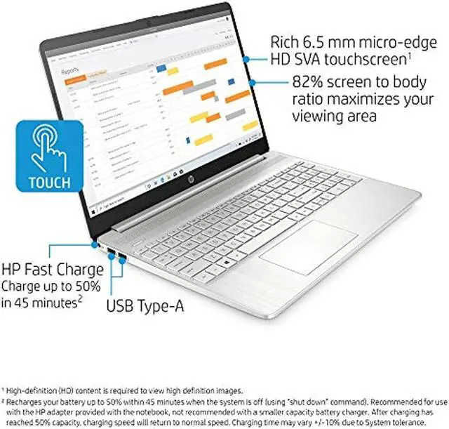 Alt view image 2 of 7 - HP 15-inch Touchscreen Laptop, AMD Ryzen 3 3250U, 8 GB RAM, 256 GB SSD, Windows 10 Home in S Mode (15-ef1020nr, Natural Silver)