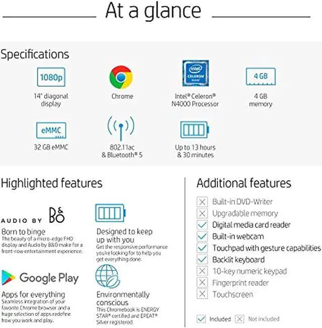 Alt view image 6 of 13 - HP Chromebook 14-inch FHD Laptop, Intel Celeron N4000, 4 GB RAM, 32 GB eMMC, Chrome (14a-na0050nr, Mineral Silver)