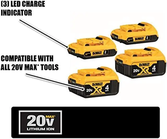 Alt view image 4 of 11 - DEWALT 20V MAX Battery, Lithium Ion, 4-Ah & 2-Ah, 4-Pack (DCB3244)