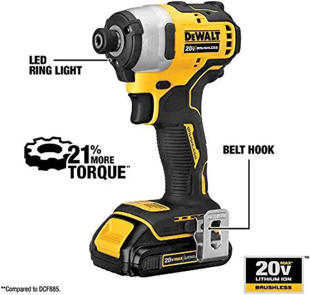 Alt view image 4 of 9 - Dewalt DCF809B ATOMIC 20V MAX Brushless Lithium-Ion 1/4 in. Cordless Impact Driver (Tool Only)