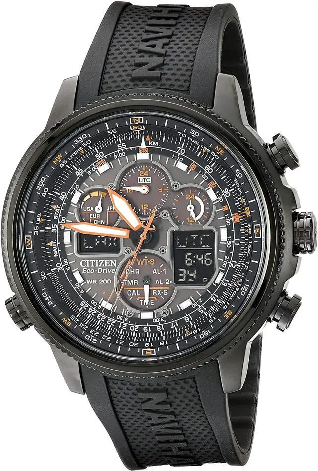 Alt view image 8 of 14 - Citizen Navihawk A-T Black Dial Black Rubber Mens Watch JY8035-04E