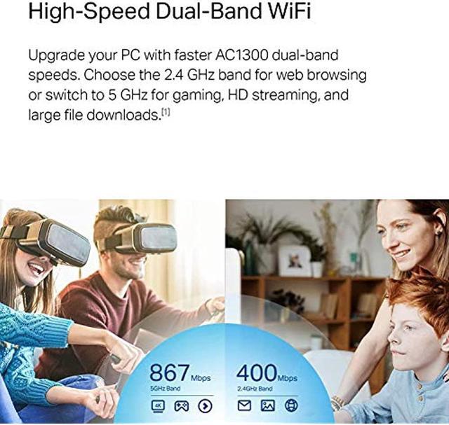 Alt view image 4 of 9 - TP-Link USB WiFi Adapter for PC (Archer T4U Plus)- AC1300Mbps Dual Band Wireless Network Adapter for Desktop with 2.4GHz / 5GHz High Gain 5dBi Antennas, Supports Windows 10/8.1/8/7, Mac OS