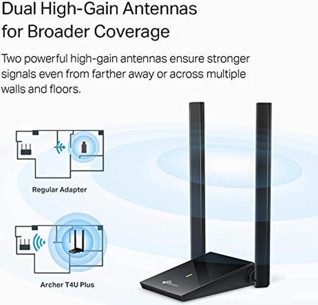 Alt view image 5 of 9 - TP-Link USB WiFi Adapter for PC (Archer T4U Plus)- AC1300Mbps Dual Band Wireless Network Adapter for Desktop with 2.4GHz / 5GHz High Gain 5dBi Antennas, Supports Windows 10/8.1/8/7, Mac OS