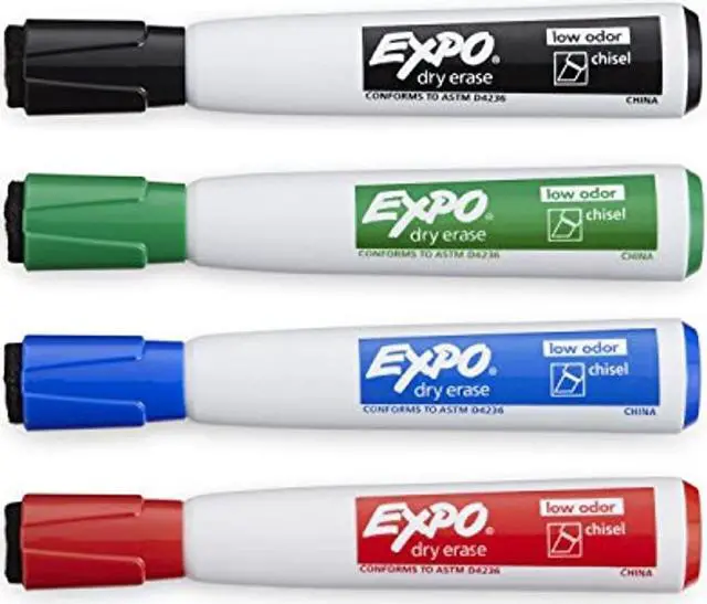 Alt view image 7 of 12 - EXPO 1944728 Magnetic Dry Erase Marker, Chisel Tip, Assorted, 4/Pack