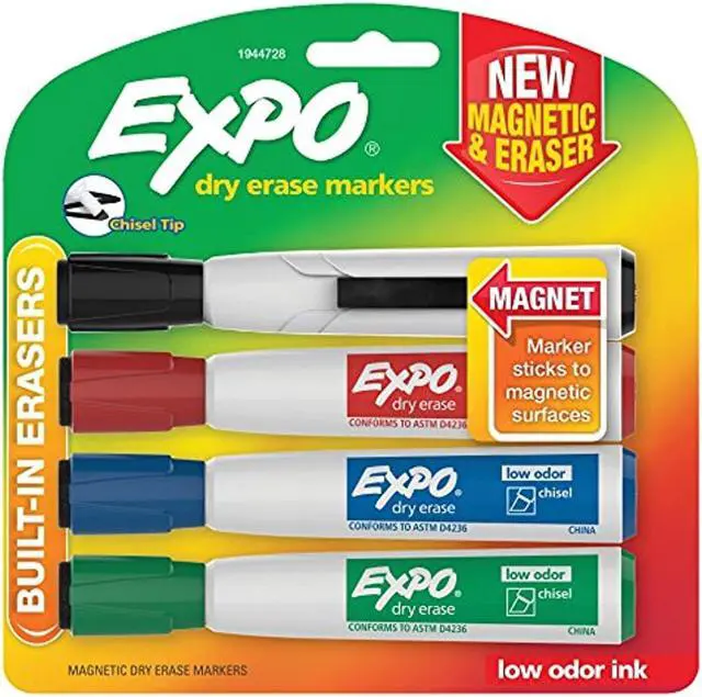 Alt view image 5 of 12 - EXPO 1944728 Magnetic Dry Erase Marker, Chisel Tip, Assorted, 4/Pack