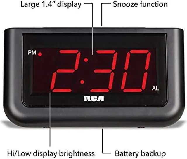Alt view image 8 of 17 - RCA Digital Alarm Clock - Large 1.4" LED Display with Brightness Control and Repeating Snooze, AC Powered – Compact, Reliable, Easy to Use