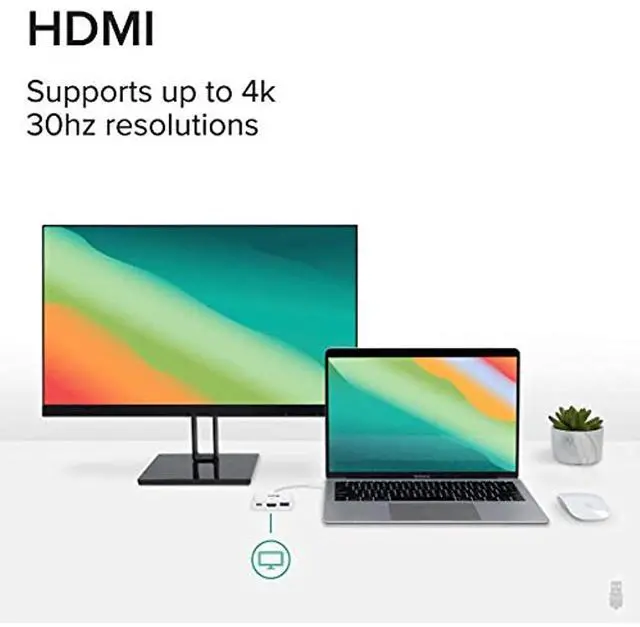 Alt view image 11 of 17 - Plugable USB C to HDMI Multiport Adapter, 3-in-1 USB C Hub with 4K HDMI Output, USB 3.0 and USB-C Charging Port, Compatible with MacBook, Chromebook, Dell XPS, Thunderbolt 3 and More