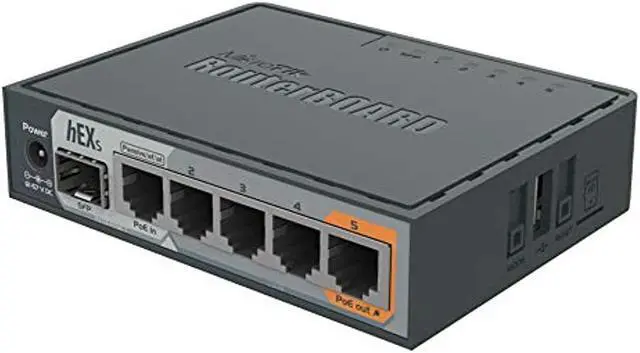 Alt view image 9 of 20 - Mikrotik hEX S RB760iGS router 5x Gigabit Ethernet, SFP, Dual Core 880MHz CPU, 256MB RAM, USB, microSD slot, RouterOS L4, IPsec hardware encryption support and The Dude server package