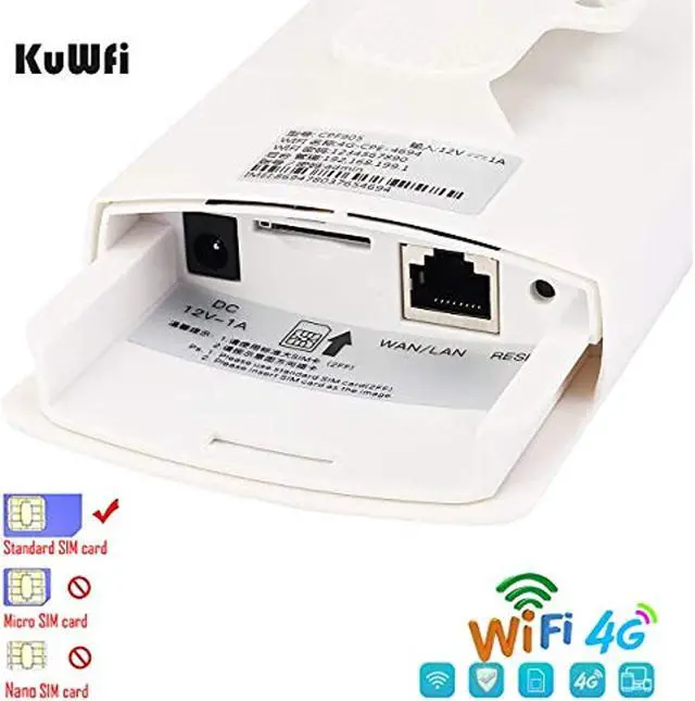 Alt view image 11 of 20 - KuWFi Waterproof Outdoor 4G LTE CPE SIM Card WiFi Router 150Mbps CAT4 SIM LTE Routers Work with IP Camera or Outside WiFi Coverage with 2pcs Antenna Only Work with SIM Card Mode