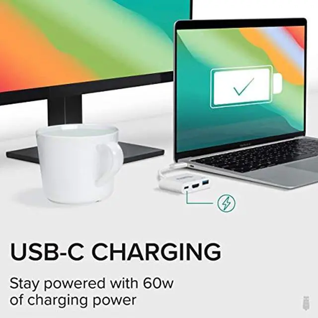 Alt view image 12 of 17 - Plugable USB C to HDMI Multiport Adapter, 3-in-1 USB C Hub with 4K HDMI Output, USB 3.0 and USB-C Charging Port, Compatible with MacBook, Chromebook, Dell XPS, Thunderbolt 3 and More