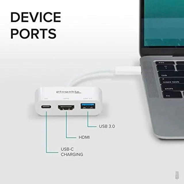 Alt view image 10 of 17 - Plugable USB C to HDMI Multiport Adapter, 3-in-1 USB C Hub with 4K HDMI Output, USB 3.0 and USB-C Charging Port, Compatible with MacBook, Chromebook, Dell XPS, Thunderbolt 3 and More