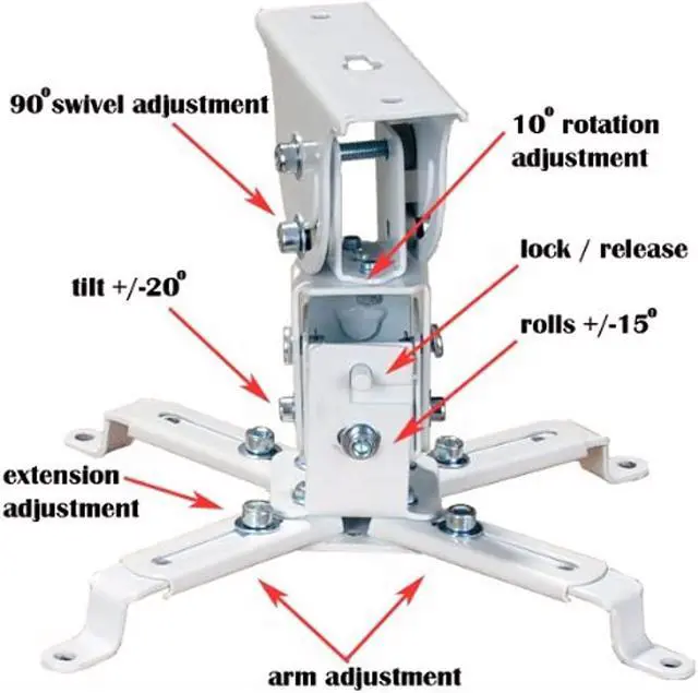 Alt view image 8 of 13 - VideoSecu Tilt Swivel Rotate LCD DLP Projector Ceiling Mount Bracket Fits Flat or Vaulted Ceiling with Extendable Pole - Height Adjustable/ Cable Management 3CA