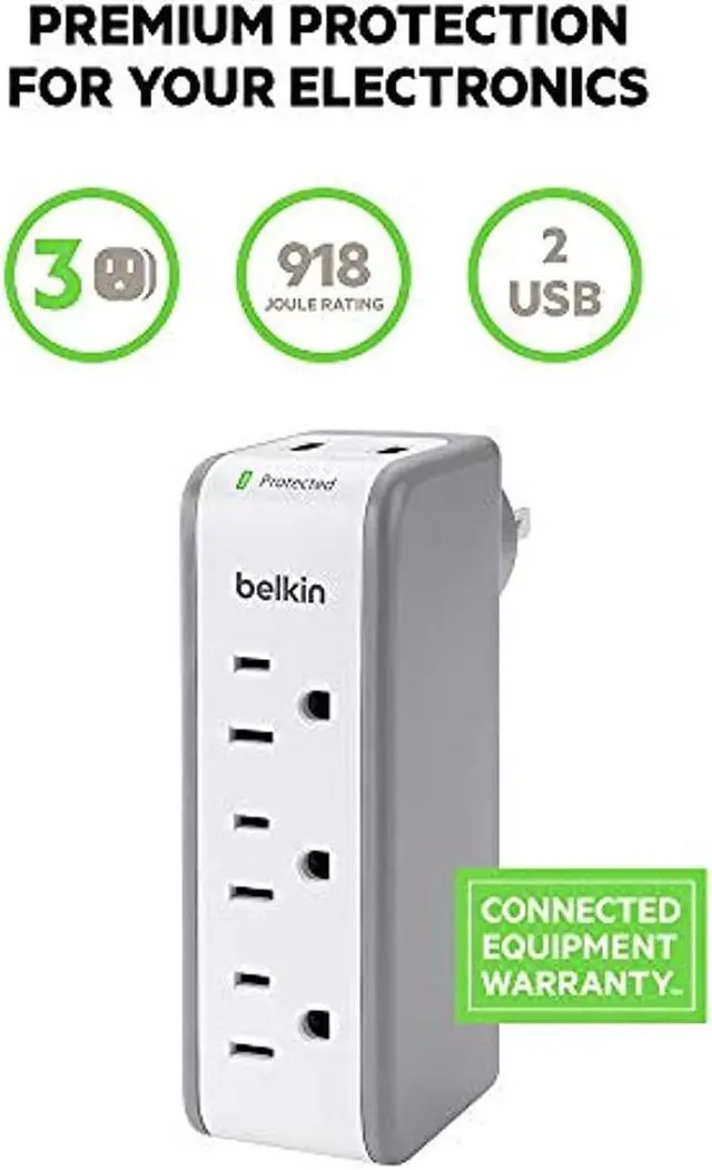 Alt view image 8 of 20 - Belkin SurgePlus 2-Port USB Swivel Charger w/ 3 AC Outlets (10 Watts, Combined)