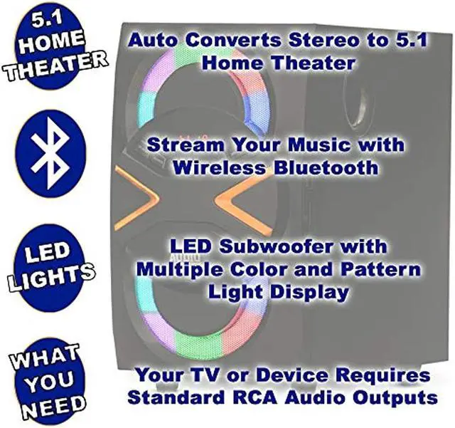 Alt view image 16 of 20 - Acoustic Audio AA5210 Home Theater 5.1 Speaker System with Bluetooth USB and LED Lights