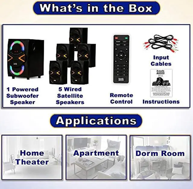 Alt view image 19 of 20 - Acoustic Audio AA5210 Home Theater 5.1 Speaker System with Bluetooth USB and LED Lights
