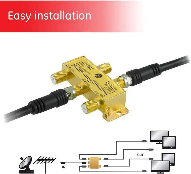 Alt view image 2 of 6 - Digital 4-Way Coaxial Cable Splitter 2.5 GHz 5-2500 MHz RG6 Compatible Works with HD TV Satellite High Speed Internet Amplifier Antenna Gold Plated Connectors Corrosion Resistant 33527