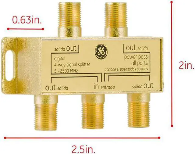 Alt view image 5 of 6 - Digital 4-Way Coaxial Cable Splitter 2.5 GHz 5-2500 MHz RG6 Compatible Works with HD TV Satellite High Speed Internet Amplifier Antenna Gold Plated Connectors Corrosion Resistant 33527