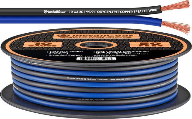 InstallGear 10 Gauge Speaker Wire - 99.9% Oxygen-Free Copper (OFC) -  Blue/Black (50-feet) 