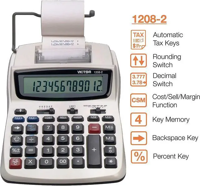 Alt view image 2 of 11 - Victor 1208-2 Two-Color Compact Printing Calculator Black/Red Print 2.3 Lines/Sec 12082
