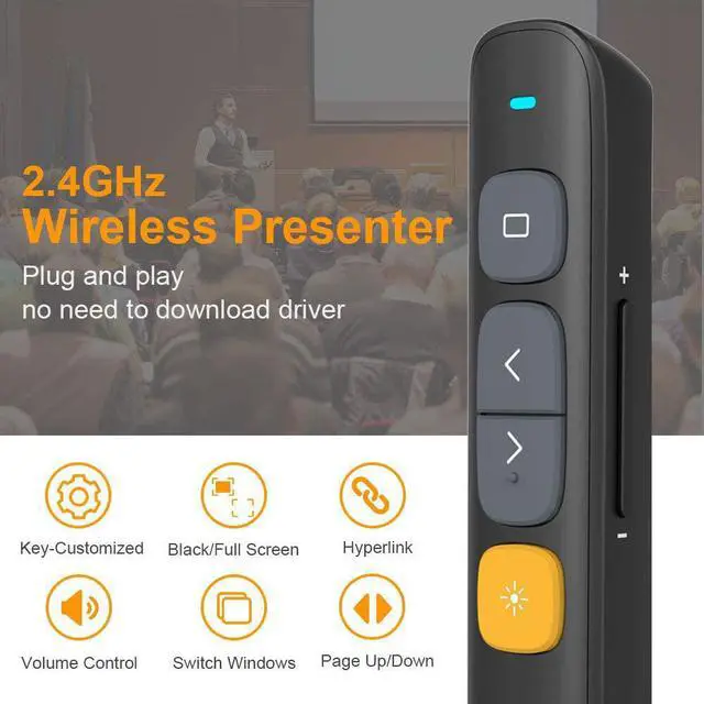 Alt view image 2 of 7 - NORWII N29 Wireless Presenter with 300 FT Long Range, 2.4GHz Presentation Clicker for Presentation Remote Powerpoint Clicker Slide Advancer Supports Hyperlink/Volume/Mac/Key-Customized