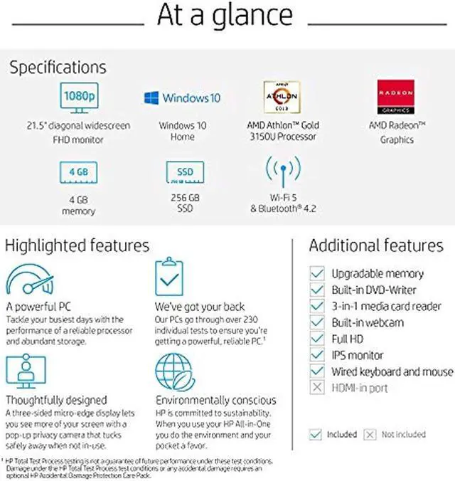 Alt view image 14 of 15 - HP Pavilion All-in-One 22-inch Computer, AMD Athlon Gold 3150U, AMD Radeon Graphics, 4 GB RAM, 256 GB SSD, Windows 10 (22-df0022, Snow White) (13Z67AA#ABA)