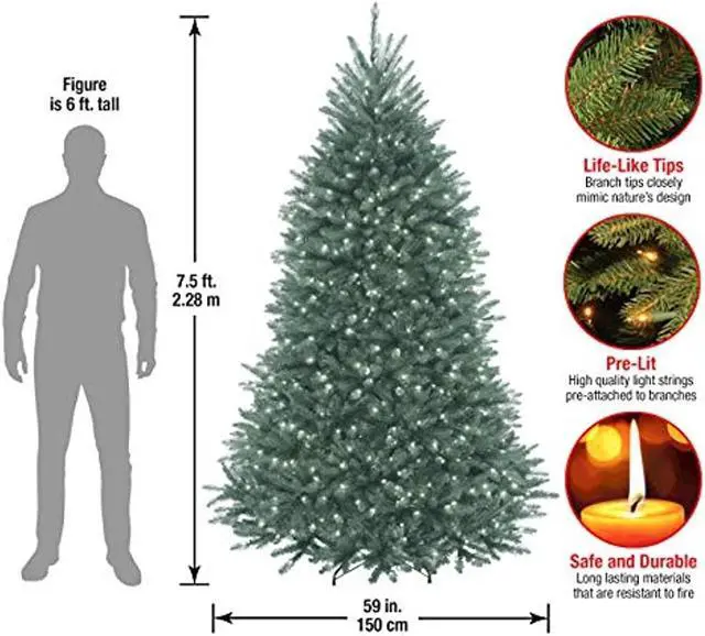 Alt view image 4 of 15 - National Tree Company DUBH75LO 7.5 ft. Pre-Lit Dunhill Fir Blue Spruce Tree - 59" x 59" x 90" - Blue Tree, Green Tree Stand