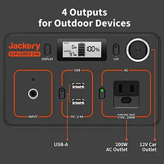 Alt view image 3 of 6 - Jackery Portable Power Station Explorer 240, 240Wh Backup Lithium Battery, 110V/200W Pure Sine Wave AC Outlet, Solar Generator (Solar Panel Not Included) for Outdoors Camping Travel Hunting Emergency